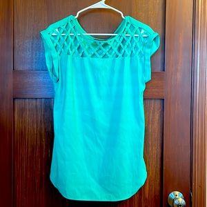 Express Green Blouse with lattice neck detail